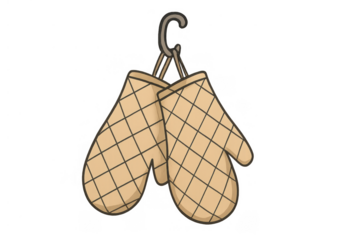 Oven mitts hanging on a hook, providing kitchen heat protection for cooking and baking food