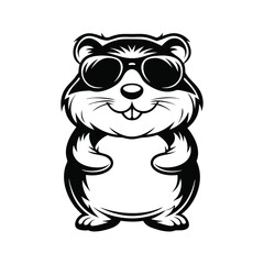 Isolated Cool Groundhog Standing Marmot Wearing Black Sunglasses & Smiling