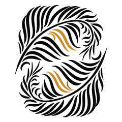 Obraz premium Swirling Feathers Black, Gold Accents, Abstract Design, Ornate Pattern, Isolated White
