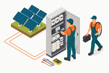Solar panel installation team connecting energy system in modern sustainable home for eco-friendly living and clean energy future