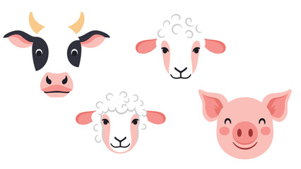 Obraz premium Cute cartoon farm animals for educational resources cow sheep pig nursery decor and children's designs with charming faces