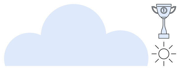 Cloud storage. Cloud storage concept with a trophy achievement paired with a shining sun. Cloud storage enhances success, innovation, and realization of goals. For tech, progress, productivity