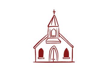 Hand-Drawn Wedding Clipart rustic church building outline with cross icon isolated on transparent background
