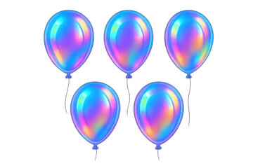 Holographic balloons creating vibrant iridescent shimmer for party celebrations, isolated on transparent background