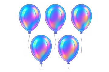 Holographic balloons creating vibrant iridescent shimmer for party celebrations, isolated on transparent background