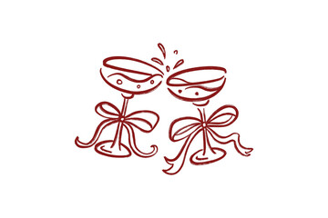 Hand-Drawn Wedding Clipart Toasting Champagne glasses with bows for celebration isolated on transparent background © Lemon