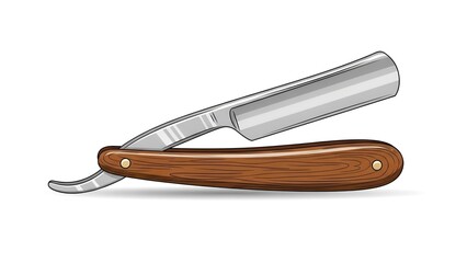 Classic Straight Razor with Wooden Handle Illustration.