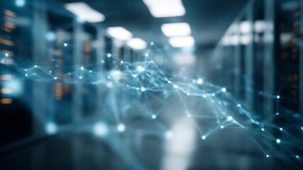 Abstract digital data network with glowing connections in server room - Powered by Adobe