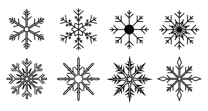 Hand drawn snowflake collection isolated on white background