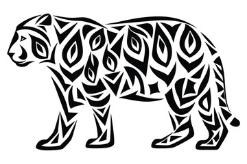 Tiger Walking Silhouette. Decorative Tribal Style. Black and White Animal Pattern