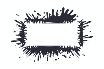 Grunge Style Border, Black Splatter with Blank White Rectangle Space 85 Chars