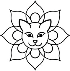 Zen Feline Art Cat Head Zantangle Design with Detailed Paisley Accents Vector illustration