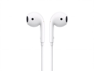 Classic white wired earbuds perfectly isolated on a clean bright background ready for audio promotion or tech design