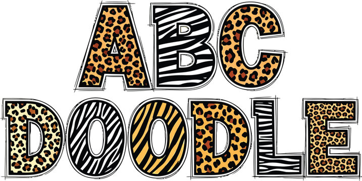 Animal Print Alphabet Letters Vector Design Zebra Leopard Wild Style Graphic Modern Cute Typography Font Isolated Illustration Wildlife Pattern Decoration