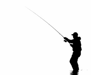 Obraz premium A Serene Silhouetted Moment as a Seasoned Angler Casts Their Line into the Tranquil Waters