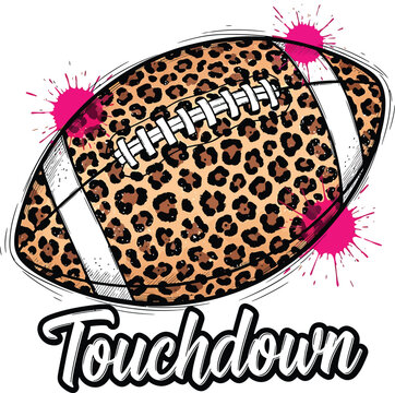 Leopard Print Football Touchdown Hand Drawn Doodle Style Wild Animal Skin Isolated on Transparent Background