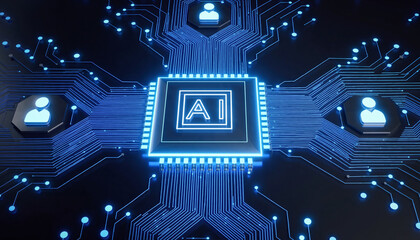 AI Circuitry: Intricate digital network representing AI technology's influence and connection with human element.