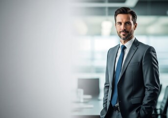 Sharp, professional businessman in a modern suit projects confidence and success, ideal for corporate branding and leadership campaigns looking for impact