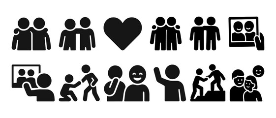 Icons depicting friendship and inclusivity through various social interactions