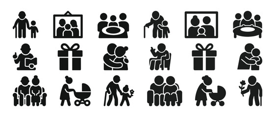 Family icons: diverse activities and bonds collection