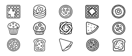 Outline icons of breakfast foods including waffles, pancakes, and toast