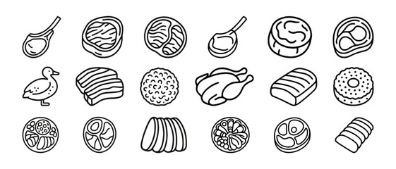 Vector icons of various meats and poultry including chicken and lamb