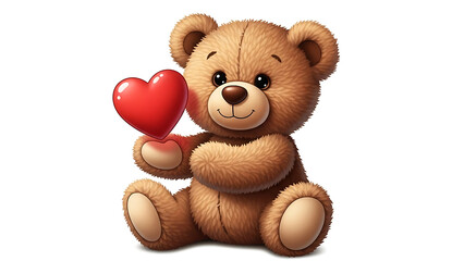 A cute cartoon teddy bear holding a bright red heart against a white background illustration art