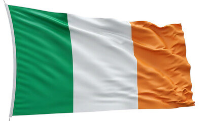 A waving flag of ireland with green white and orange stripes on a white isolated background view image
