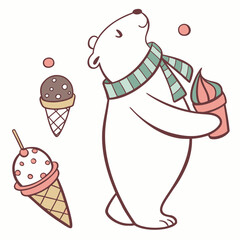 Creative SVG: Dreamy Polar bear with with a scarf in a Scoops & Swirls colored Ice cream party theme
