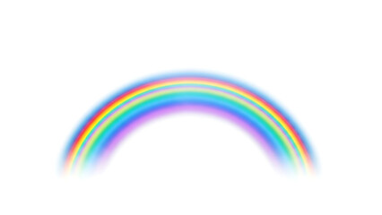 A vibrant rainbow arc with blurred edges against a stark white background in a simple composition