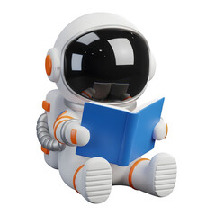Astronaut reading book isolated on transparent background