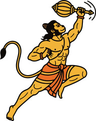 Fototapeta premium Hanuman Leaping Pose PNG. Energetic Transparent Vector Artwork.