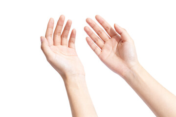 Obraz premium [Transparent Background PNG]two hands raised up showing open palms in a gesture