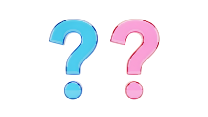 Two 3D question marks one blue and one pink on a black background symbol mystery isolated on a transparent background