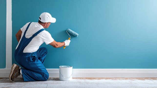 Professional Painter Renovates House Interior Wall During Daytime While Providing Home Improvement Services With Focus on Quality Work