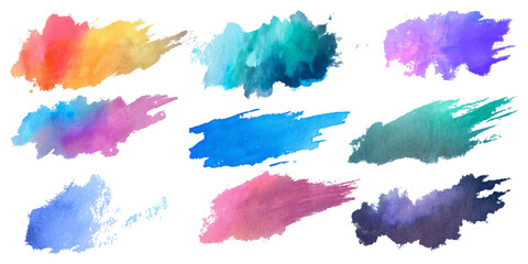 Vector Colorful Watercolor set and Backdrop background texture. Modern Collection Pastel Watercolor Art, Creative Brush Strokes Design.
