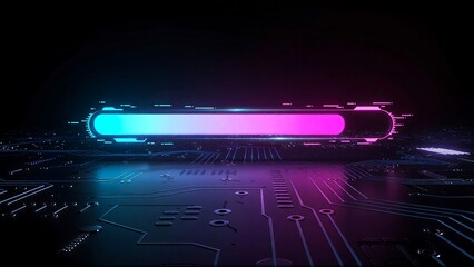 Stunning neon progress bar glows vibrantly over a futuristic dark electronic circuit board background
