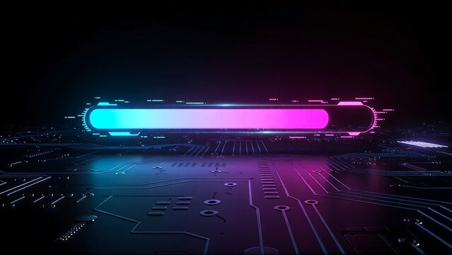 Stunning neon progress bar glows vibrantly over a futuristic dark electronic circuit board background
