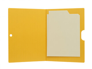 Bright yellow two-pocket folder holding blank cream-colored paper ready for professional organization and filing