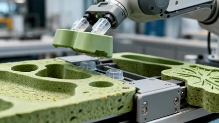 Medium shot featuring ecofriendly engineered bioplastics parts assembled in robotics focusing on advanced sustainable technology.