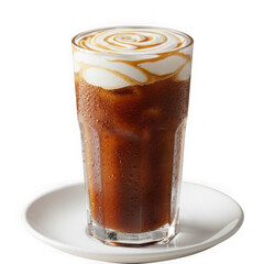 Iced caramel macchiato with whipped cream and caramel drizzle