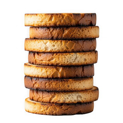 Stack of perfectly toasted bread slices on a black background