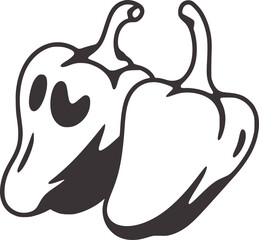 Two stylized bell peppers one with a face food vegetable