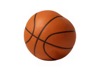 Basketball ball bouncing or lying, textured orange surface with black lines, isolated on transparent background