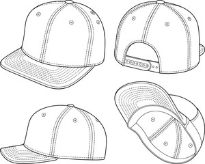 Cap, baseball, vector, illustration, sketch, outline, fashion, gear, durable, ergonomic, structured, silhouette, layout, design, protection, accessory, stitching, brim, adjustable, snapback