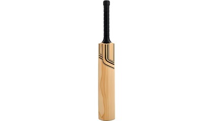 Obraz premium Professional wooden cricket bat with black grip isolated on bright white background for sports