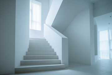 Obraz premium A white staircase with a window above it
