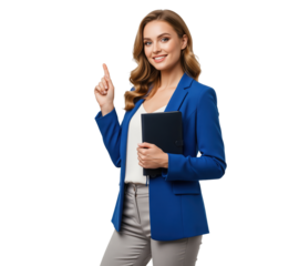HR policy trainer raising index finger to highlight rule in workplace ethics training materials about harassment prevention, employee conduct expectations and respectful team behavior communication