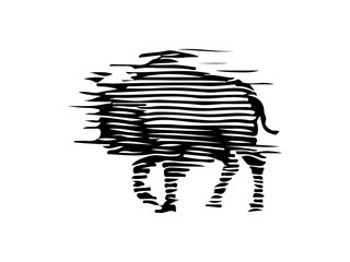 Abstract Bull Line Distortion Illustration – Black on White