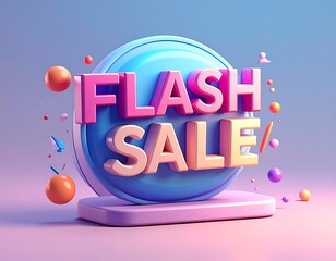 Vibrant 3D graphic of "FLASH SALE" text on a pedestal with scattered elements
